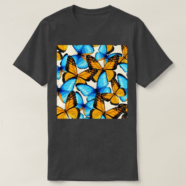 Blue And Yellow Monarch Butterfly T-Shirt (Design Front)