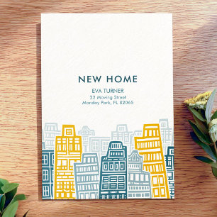 Blue and Yellow new home with cartoon city Invitation