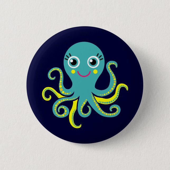 Blue and Yellow Octopus 6 Cm Round Badge (Front)