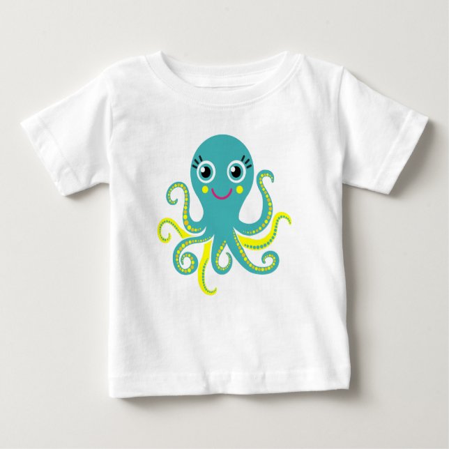 Blue and Yellow Octopus Baby T-Shirt (Front)