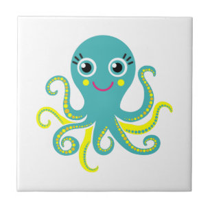 Blue and Yellow Octopus Ceramic Tile