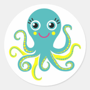Blue and Yellow Octopus Classic Round Sticker