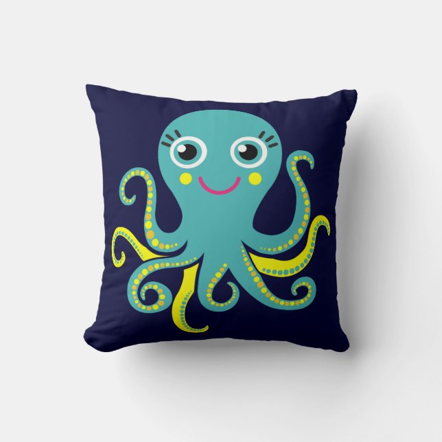 Blue and Yellow Octopus Cushion (Front)