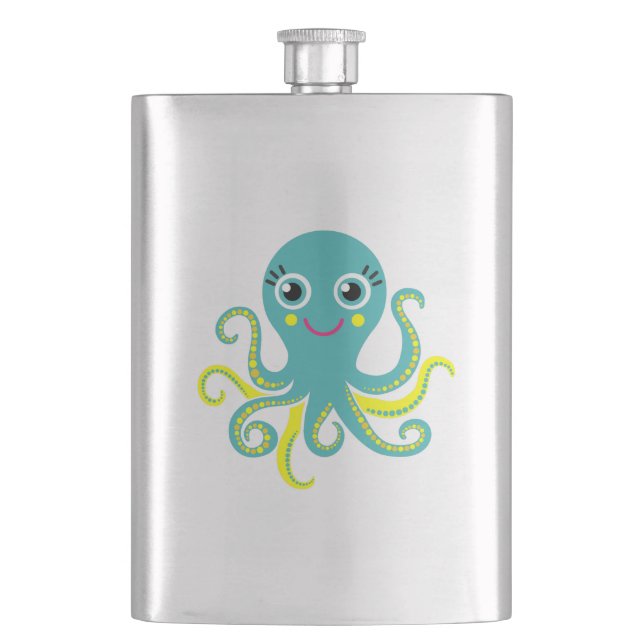 Blue and Yellow Octopus Hip Flask (Front)