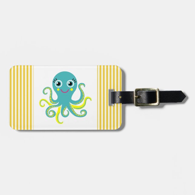 Blue and Yellow Octopus Luggage Tag (Front Horizontal)
