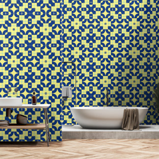 Blue and yellow oriental decor wallpaper