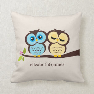 Blue and Yellow Owls Wedding Cushion