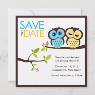 Blue and Yellow Owls Wedding Save The Date