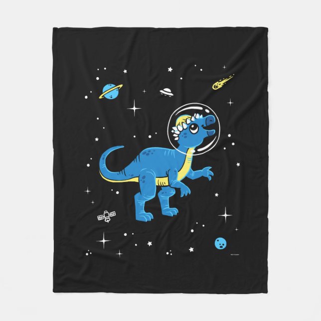 Blue And Yellow Pachycephalosaurus Dinos In Space Fleece Blanket (Front)