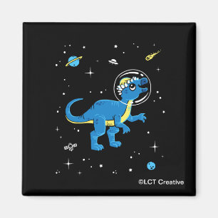 Blue And Yellow Pachycephalosaurus Dinos In Space Magnet