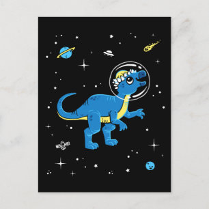 Blue And Yellow Pachycephalosaurus Dinos In Space Postcard