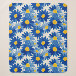 Blue and yellow painterly flowers sherpa blanket