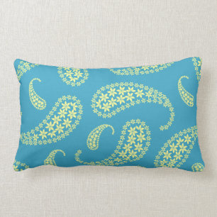 Blue and yellow paisley lumbar cushion