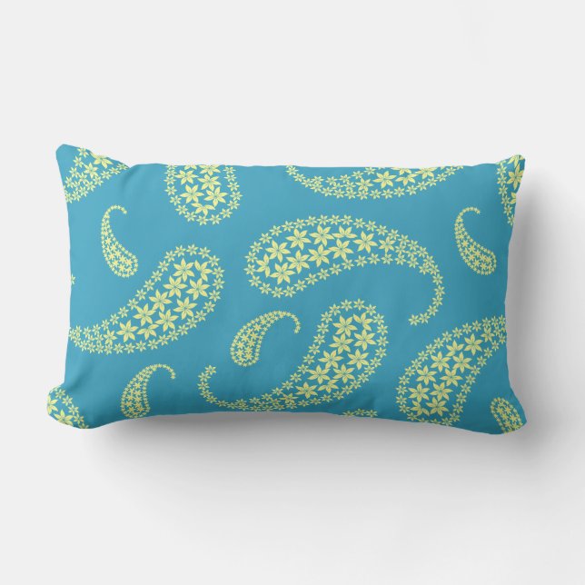 Blue and yellow paisley lumbar cushion (Front)