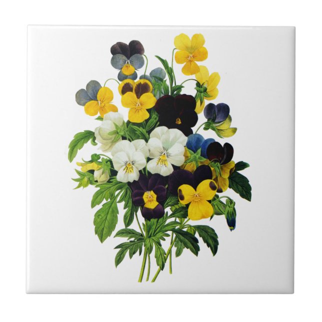 Blue and Yellow Pansies by Pierre Joseph Redoute Ceramic Tile (Front)