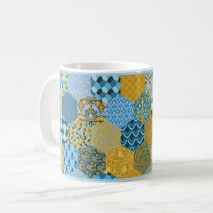 Blue and Yellow Patchwork Coffee Mug