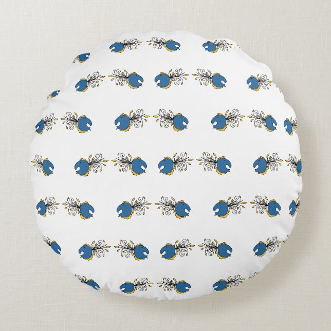 Blue and yellow peacock fish round cushion (Front)
