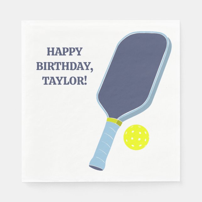 Blue and Yellow Pickleball Paddle Personalised Napkin (Front)