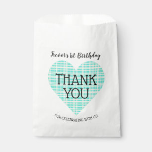 Blue and Yellow Plaid Heart Kid's Birthday Favour Bag