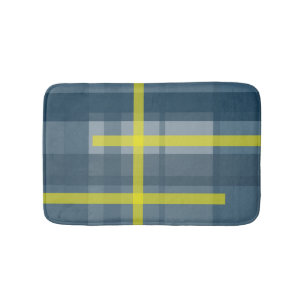 Blue and yellow plaid pattern bath mat