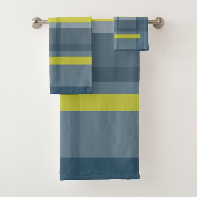 Blue and yellow plaid pattern bath towel set (Insitu)