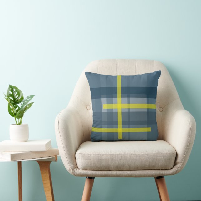 Blue and yellow plaid pattern cushion (Chair)