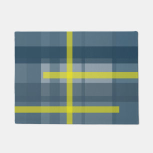 Blue and yellow plaid pattern doormat