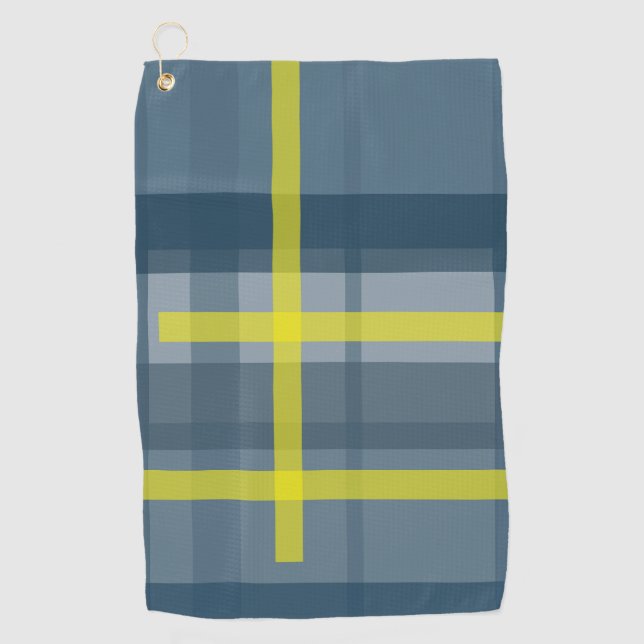 Blue and yellow plaid pattern golf towel (Front)