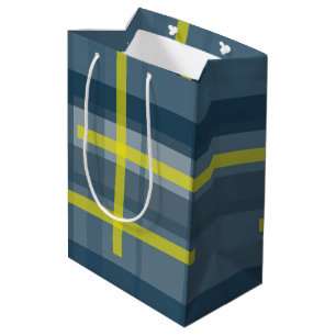 Blue and yellow plaid pattern medium gift bag