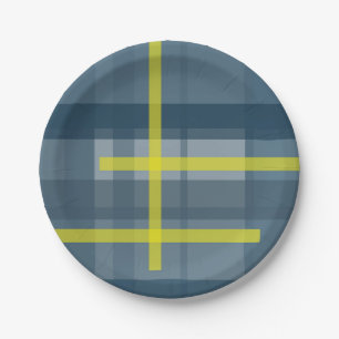 Blue and yellow plaid pattern paper plate