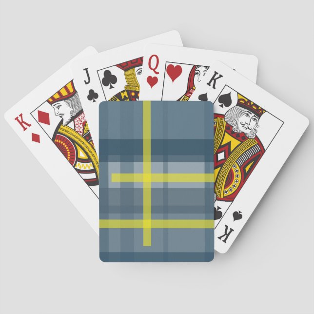 Blue and yellow plaid pattern playing cards (Back)