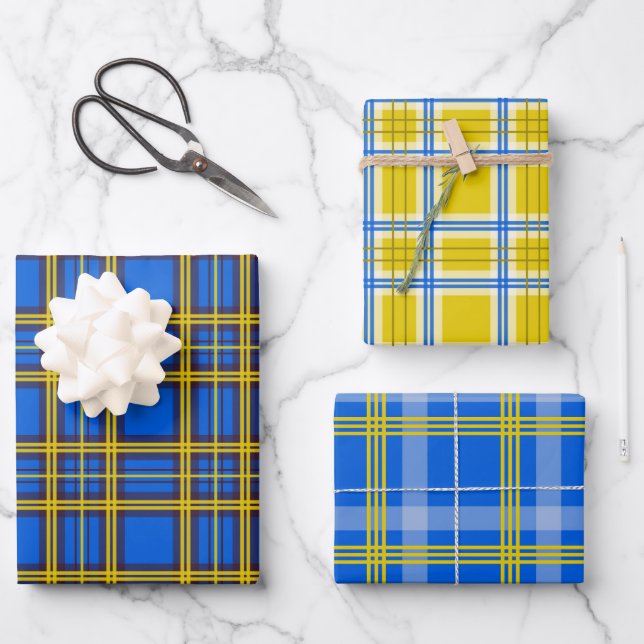 Blue And Yellow Plaid Wrapping Paper Sheet (Front)