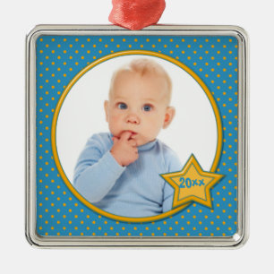 Blue and Yellow Polka Dot Photo Premium Ornament