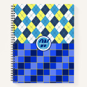 Blue and Yellow Preppy Argyle and Checks Notebook