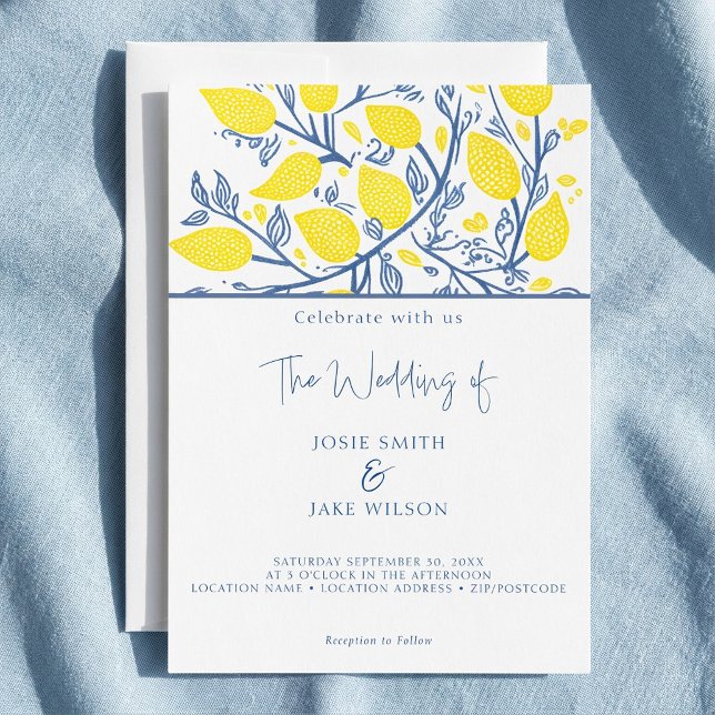 Blue and yellow pretty lemon vines invitation (Blue and yellow pretty lemon vines invitation.)
