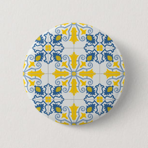 Blue and yellow pretty Portuguese tiles pattern 6 Cm Round Badge