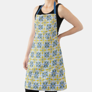 Blue and yellow pretty Portuguese tiles pattern Apron