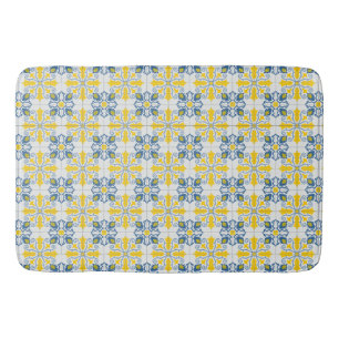 Blue and yellow pretty Portuguese tiles pattern Bath Mat