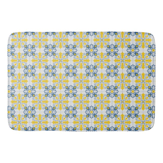 Blue and yellow pretty Portuguese tiles pattern Bath Mat (Front)