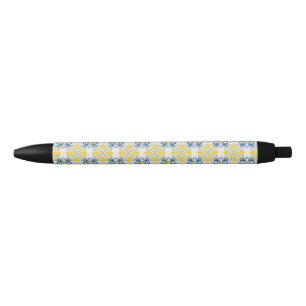 Blue and yellow pretty Portuguese tiles pattern Black Ink Pen
