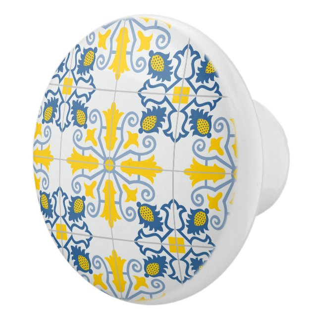 Blue and yellow pretty Portuguese tiles pattern Ceramic Knob (Right)