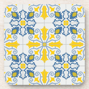 Blue and yellow pretty Portuguese tiles pattern Coaster