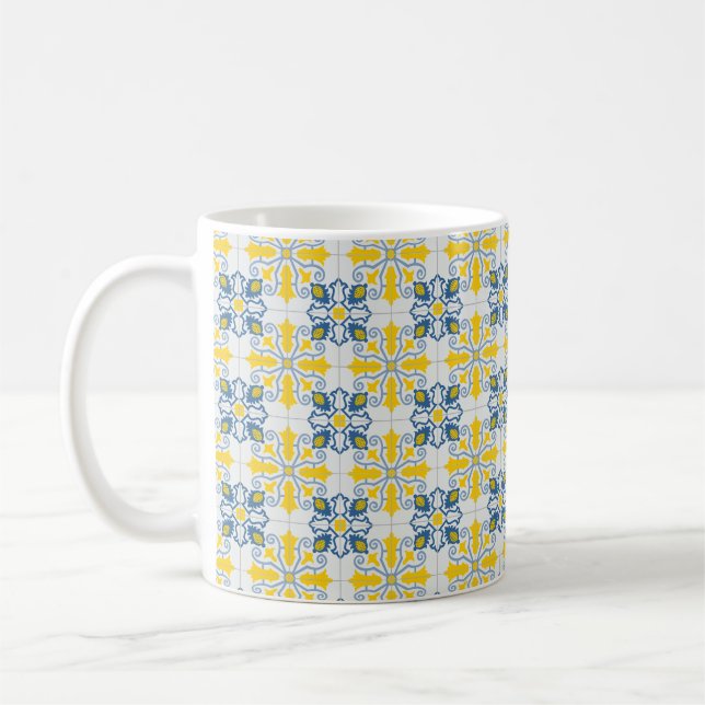 Blue and yellow pretty Portuguese tiles pattern Coffee Mug (Left)
