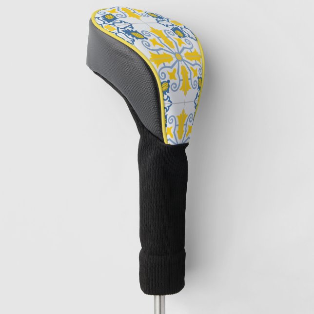 Blue and yellow pretty Portuguese tiles pattern Golf Head Cover (Angled)