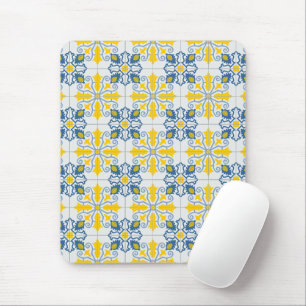 Blue and yellow pretty Portuguese tiles pattern Mouse Pad
