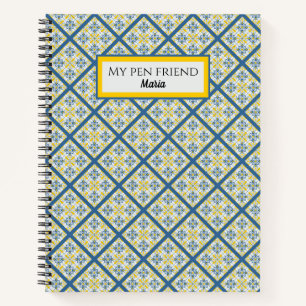 Blue and yellow pretty Portuguese tiles pattern Notebook