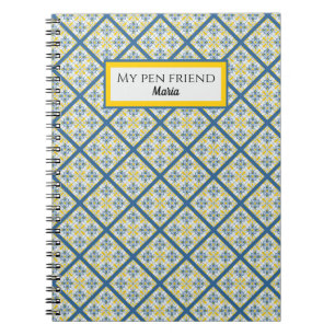 Blue and yellow pretty Portuguese tiles pattern Notebook