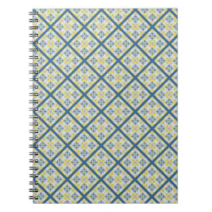 Blue and yellow pretty Portuguese tiles pattern Notebook