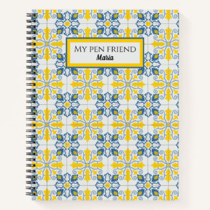 Blue and yellow pretty Portuguese tiles pattern Notebook