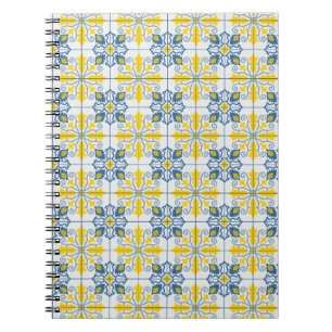 Blue and yellow pretty Portuguese tiles pattern Notebook